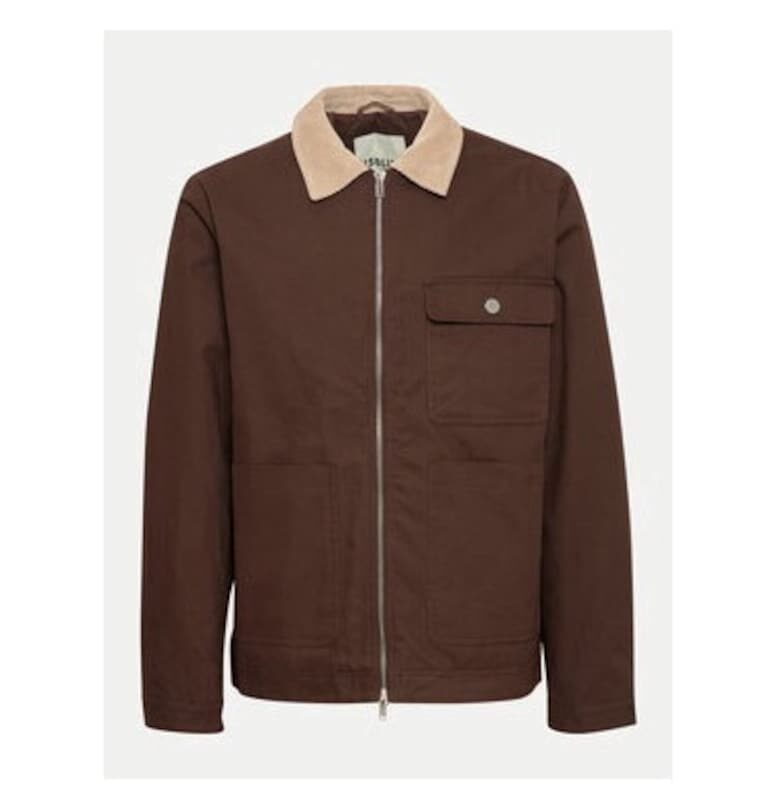 Мъжко яке - едноцветно - 304021015 - памук - кафяво - Кафяв Solid