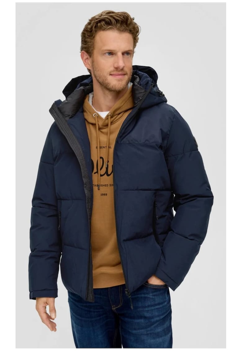 Мъжко яке с качулка и стандартна кройка ватирано - черно - Тъмносин sOliver