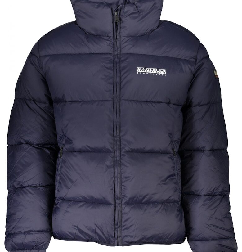 Мъжко яке с лого щампа и висока яка - Тъмносин - Тъмно морско синьо Napapijri