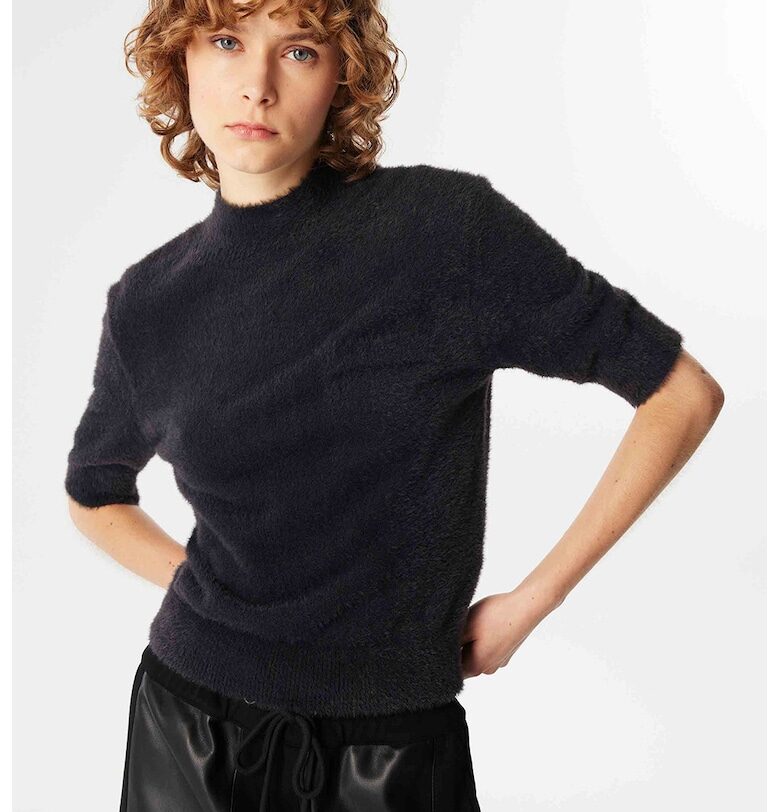 Мъхест пуловер с къси ръкави - Антрацитно сиво TWIST