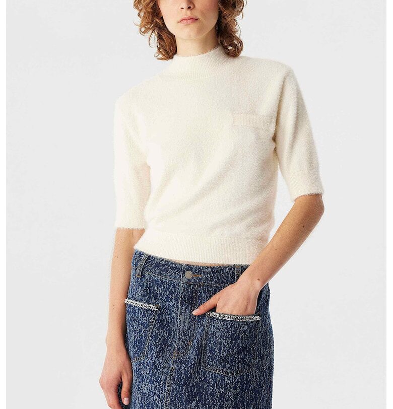 Мъхест пуловер с къси ръкави - Крем TWIST