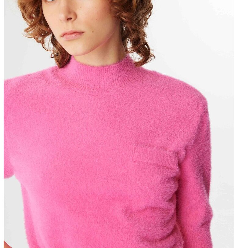 Мъхест пуловер с къси ръкави - Розово TWIST