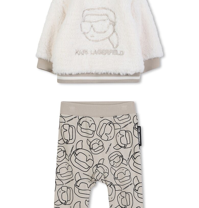 Мъхест суитшърт и спортен панталон - Бежов/Бежов KARL LAGERFELD KIDS