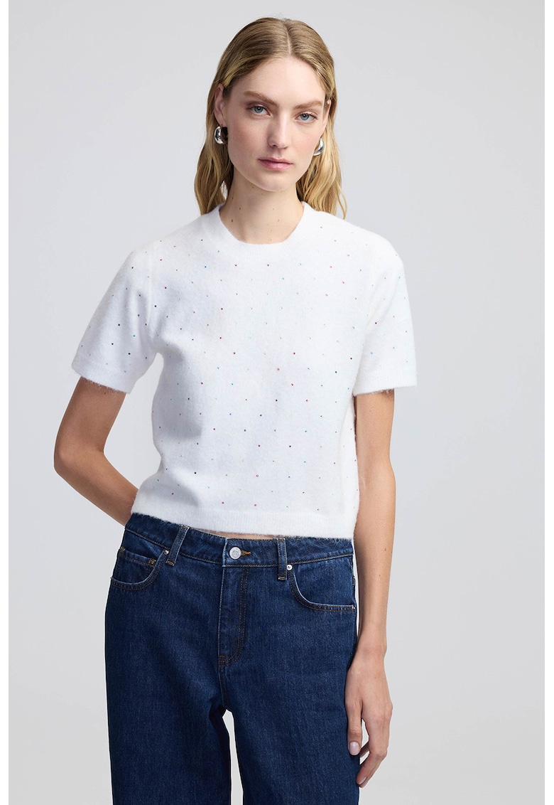 Мъхеста блуза с овално деколте - Бял/Сребрист Ipekyol