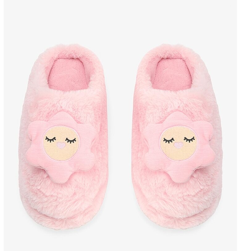 Мъхести домашни пантофи с 3D апликации - Розово Penti