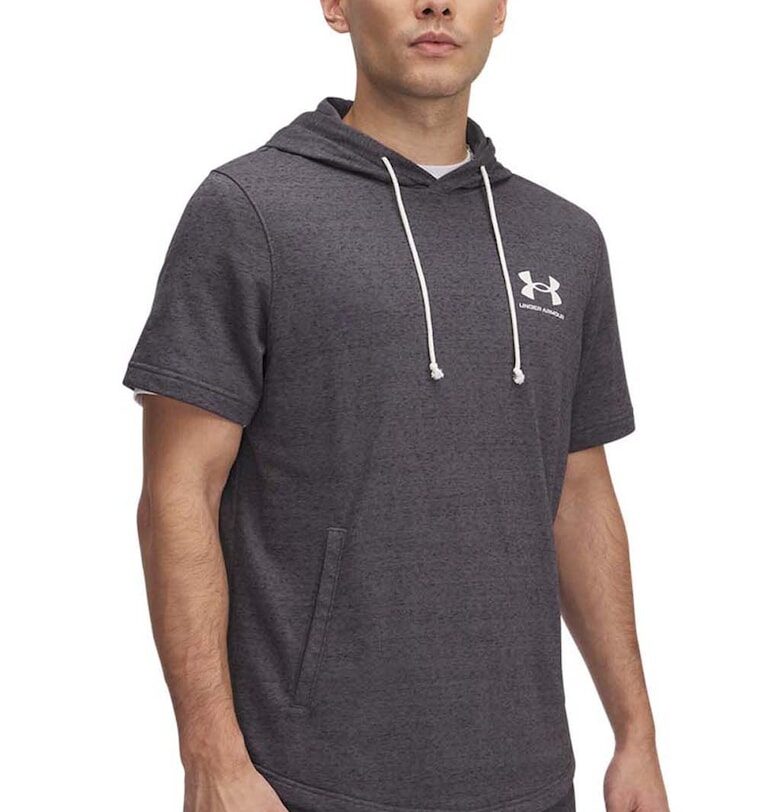 Мъхесто худи Rival с къси ръкави - Меланж тъмно сиво Under Armour