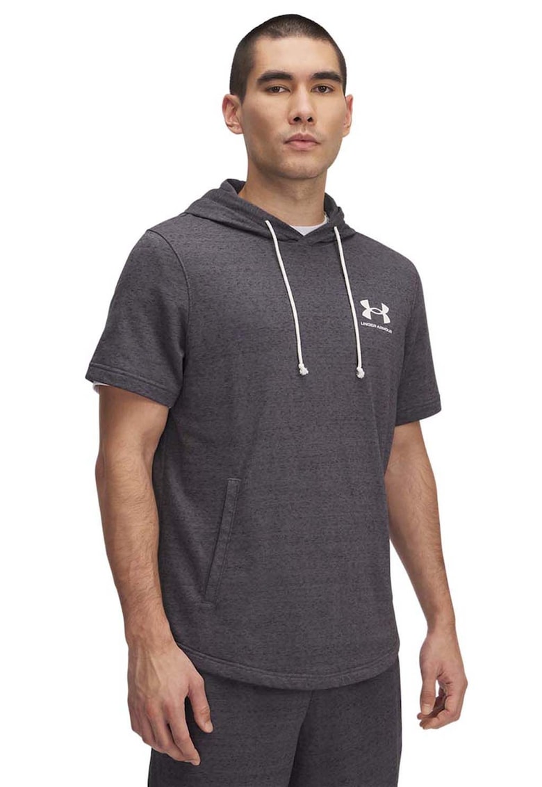 Мъхесто худи Rival с къси ръкави - Меланж тъмно сиво Under Armour