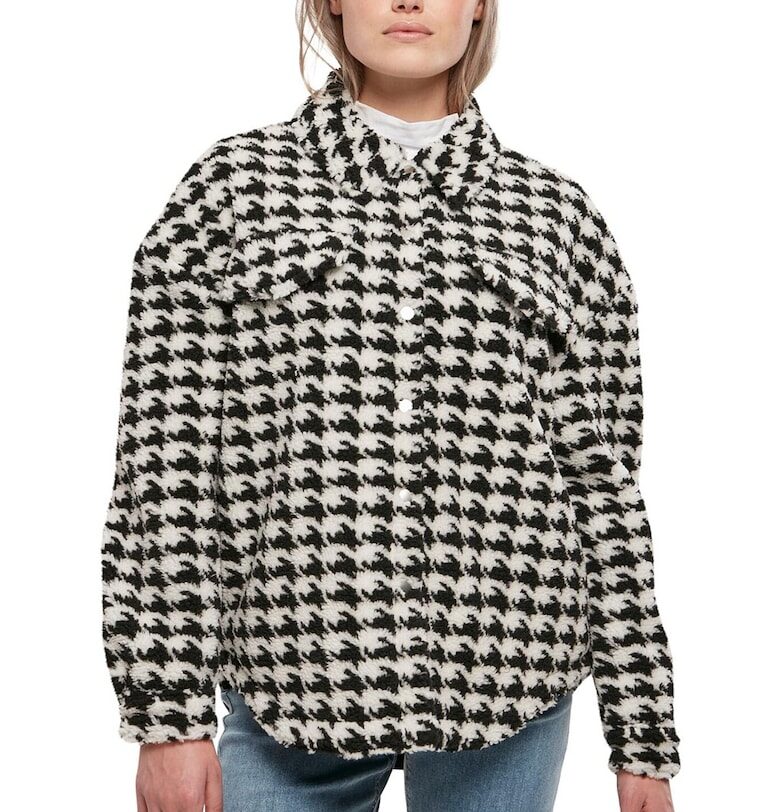 Мъхесто яке с пепит - Бял/Черен Urban Classics