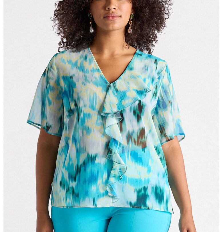 Набрана блуза с къси ръкави - Мръснобял/Светлосин Fiorella Rubino