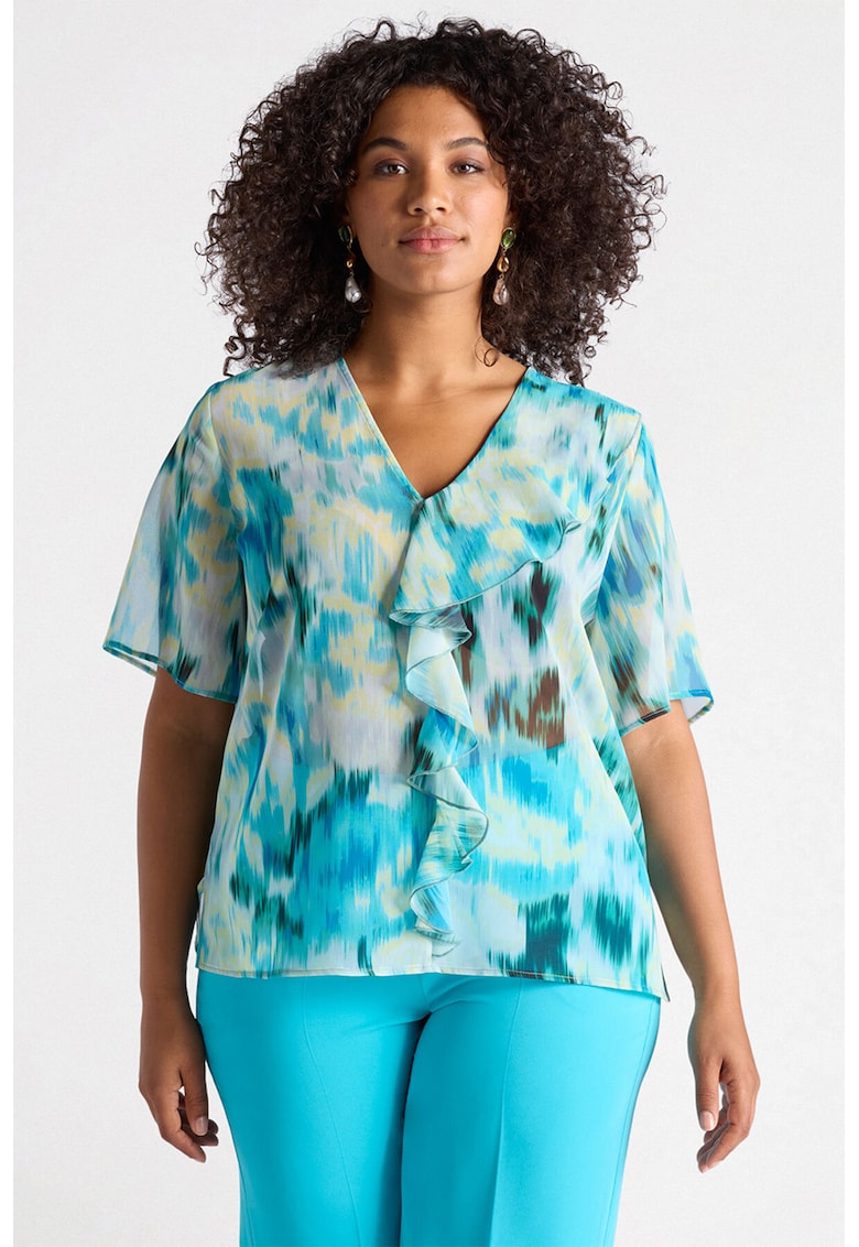 Набрана блуза с къси ръкави - Мръснобял/Светлосин Fiorella Rubino