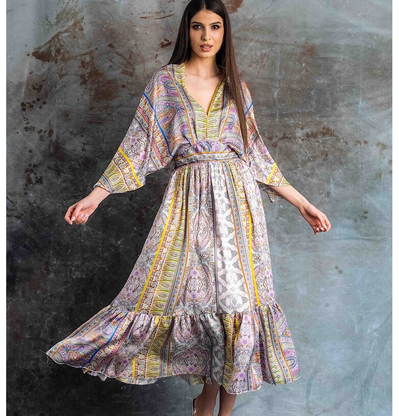 Набрана рокля Hollis със сатиниран ефект - Многоцветен MIAU by Clara Rotescu