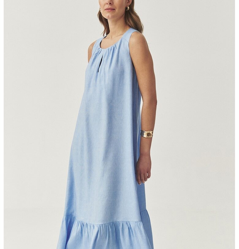 Набрана рокля с лен без ръкави - Пастелносин Tatuum
