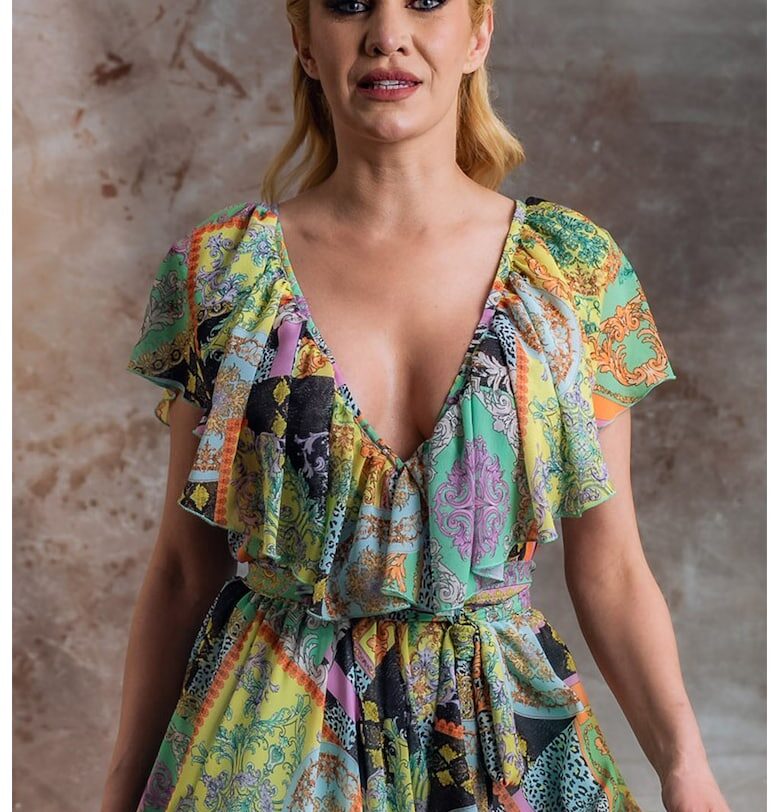 Набрана рокля с принт и шпиц - Многоцветен MIAU by Clara Rotescu