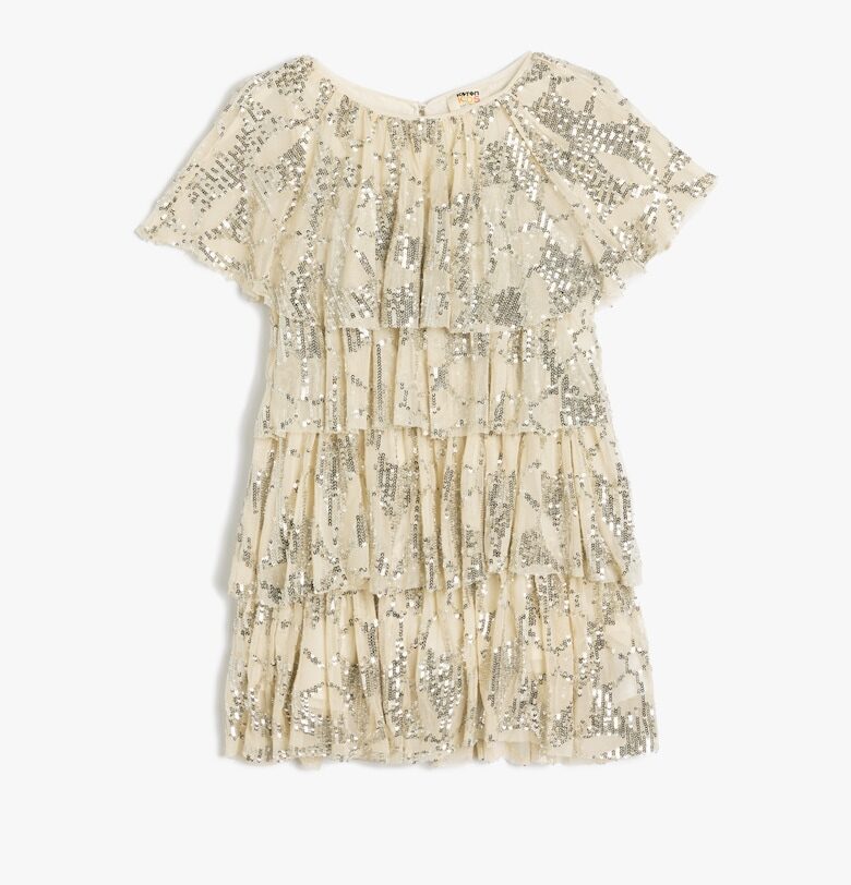 Надиплена рокля с пайети - Бежов KOTON