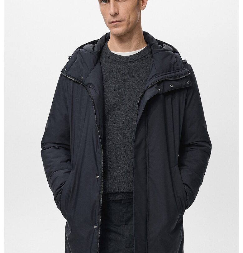 Непромокаема зимна парка с качулка - Антрацитно сиво Mango