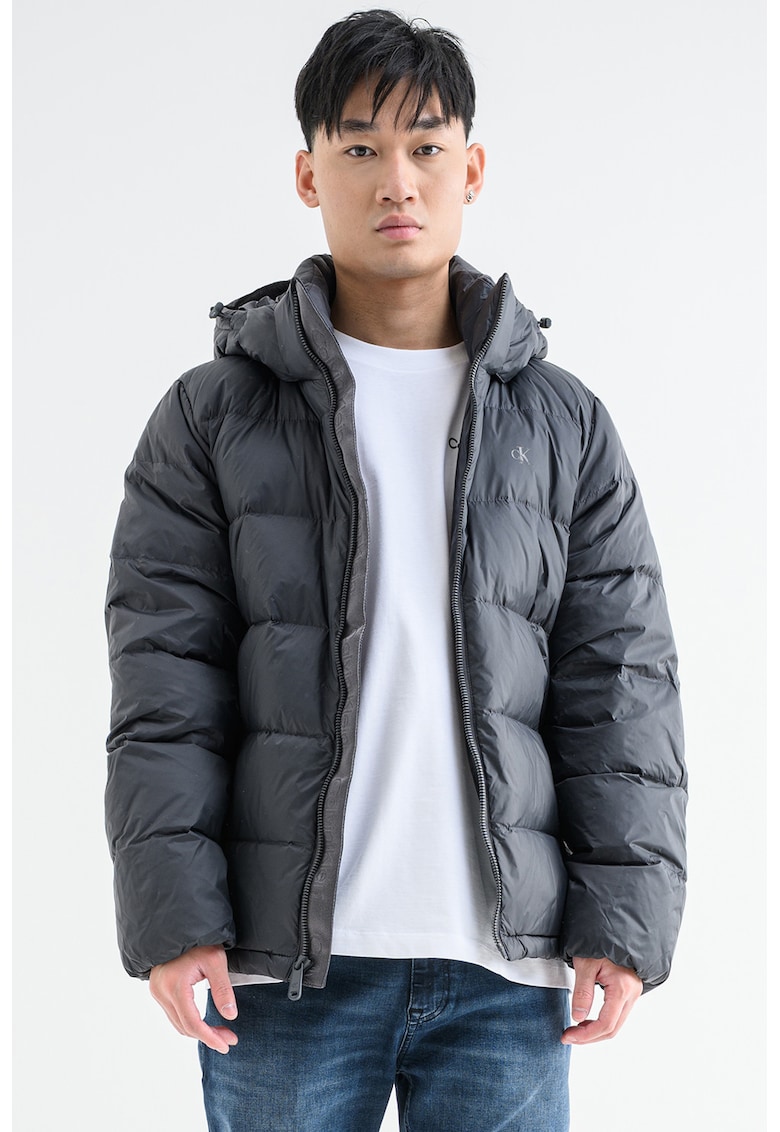 Непромокаемо зимно яке с цип и пухена вата - Антрацитно сиво CALVIN KLEIN JEANS