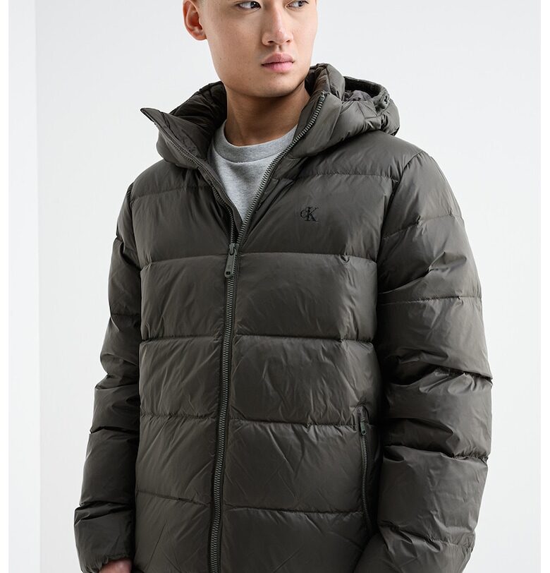 Непромокаемо зимно яке с цип и пухена вата - Тъмно каки CALVIN KLEIN JEANS