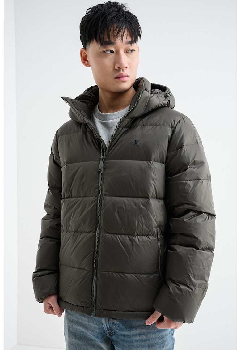 Непромокаемо зимно яке с цип и пухена вата - Тъмно каки CALVIN KLEIN JEANS