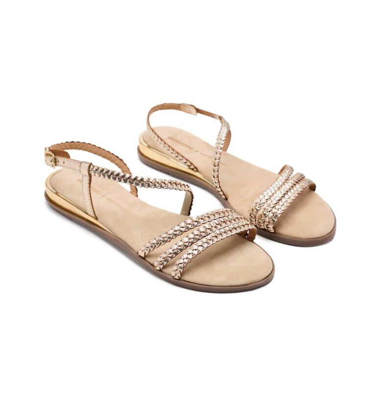 Ниски кожени сандали със сплетен дизайн - Златист Gioseppo