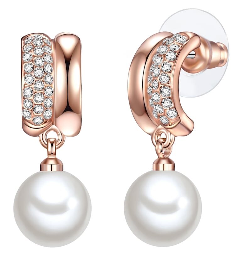 Обеци с 14К златно покритие - кристали и перли - Розово златисто Lulu  Jane