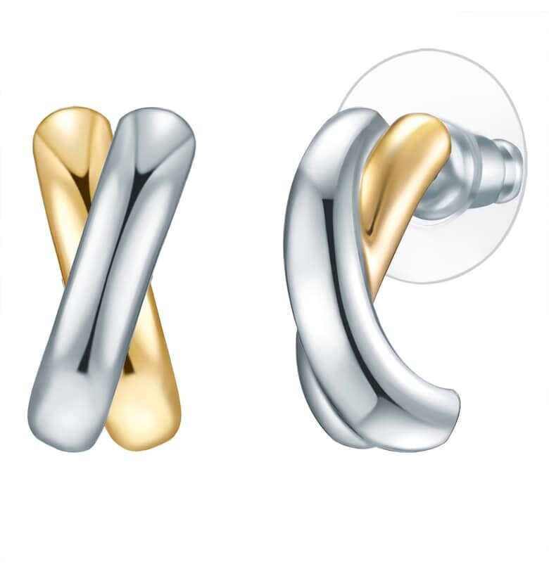 Обеци с покритие от 14k злато с двуцветен дизайн - Сребрист Lulu  Jane