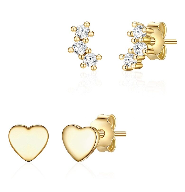 Обеци с покритие от 14К злато - 2 чифта - Златист/Жълт Lulu  Jane