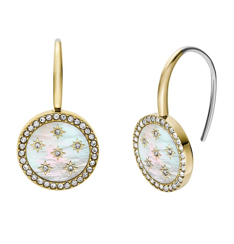 Обеци със седеф и винтчета - Златист Fossil