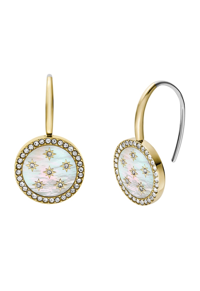 Обеци със седеф и винтчета - Златист Fossil