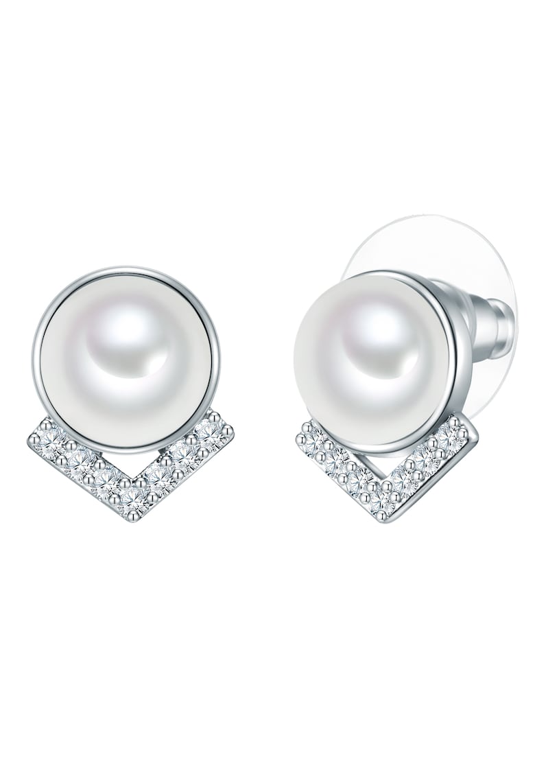 Обеци със синтетични перли и кристали - Бял Lulu Jane