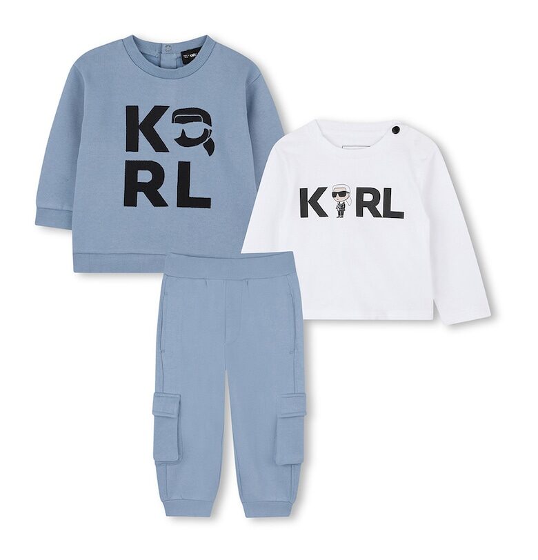 Облекло с лого - 3 части - Бял/Прашно синьо KARL LAGERFELD KIDS