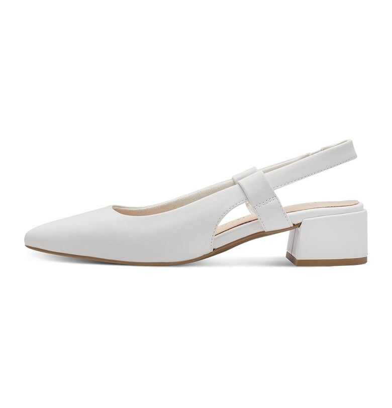 Обувки от еко кожа с остър връх и масивен ток - Бял Marco Tozzi