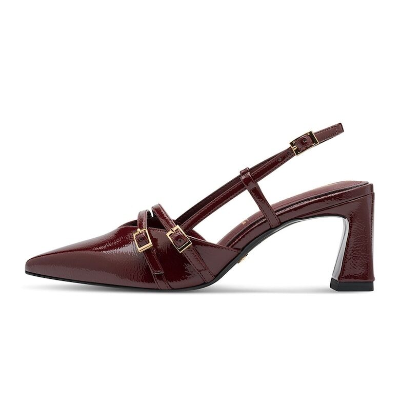 Обувки от еко кожа с ток и тока - Тъмночервен Tamaris