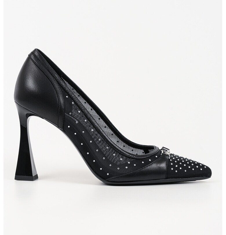 Обувки от кожа и текстил с котешки ток - Черен/Сребрист Karl Lagerfeld