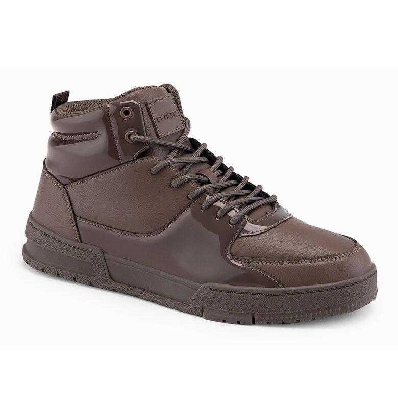 Обувки с блестящи детайли  OM-FOSH-0178 - Високи - Тъмнокафяв OMBRE