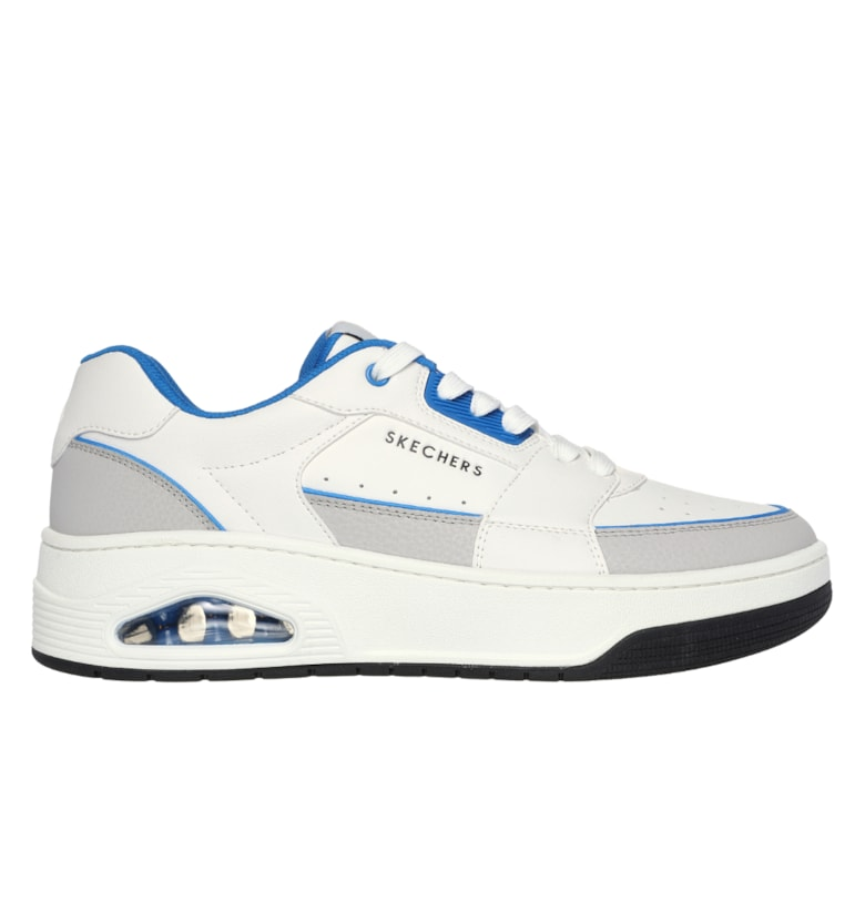 Омекотени кожени спортни обувки Uno Court с еко кожа - Бял/Син Skechers