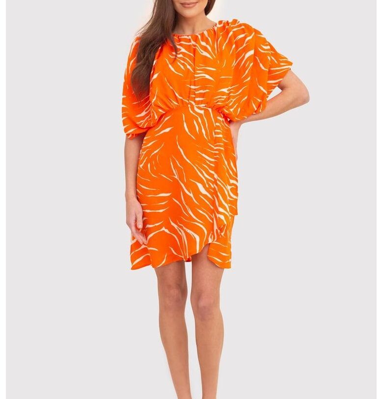 Оранжева мини рокля с къс ръкав DA1724 КРЪВЕН ПОРТОКАЛ - Оранжев Ax Paris