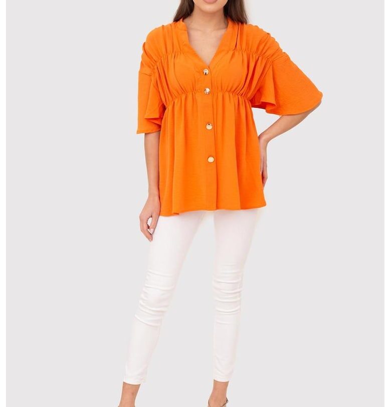 Оранжева риза с деколте с копчета TA591 ORANGE - Оранжев Ax Paris