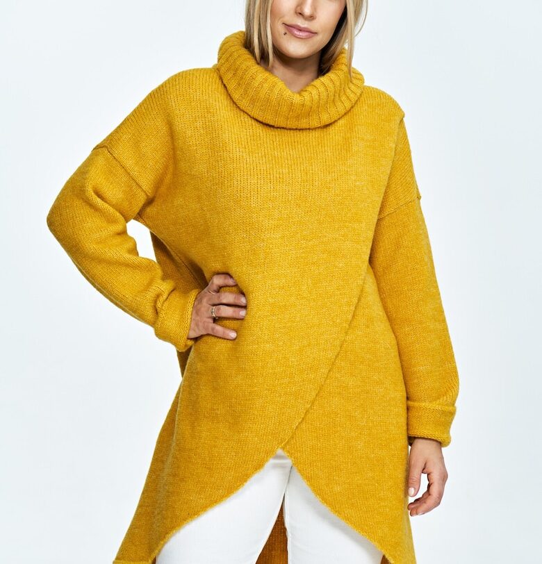 Оувърсайз пуловер -  висока яка - дизайн плик - плетен с вълна - Един размер Figl