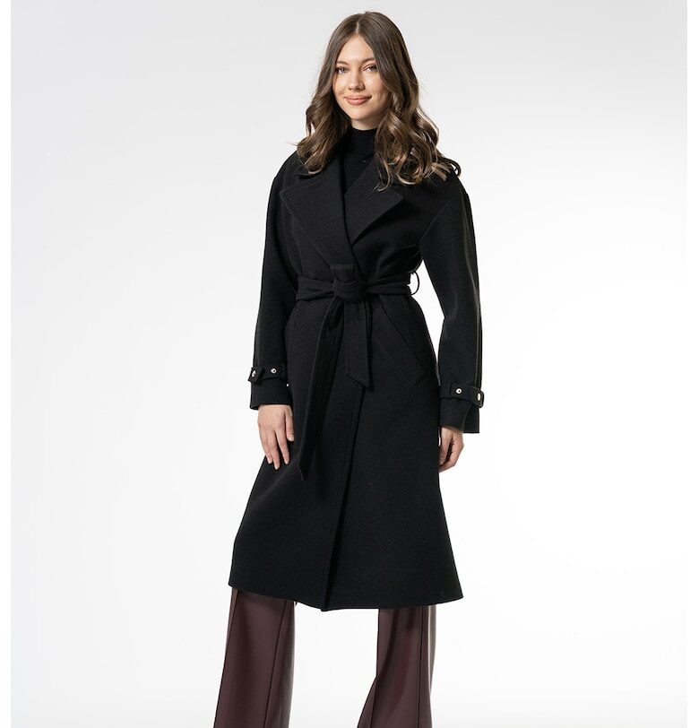 Палто Betty с вълна и връзка на талията - Черен Hermosa