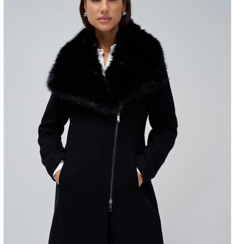 Палто Grace с вълна и яка от еко пух - Черен Salsa Jeans