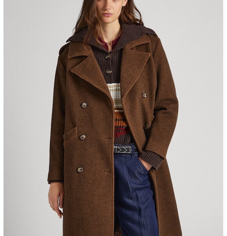 Палто Marlin с двуредно закопчаване - Коняк кафяв Pepe Jeans London