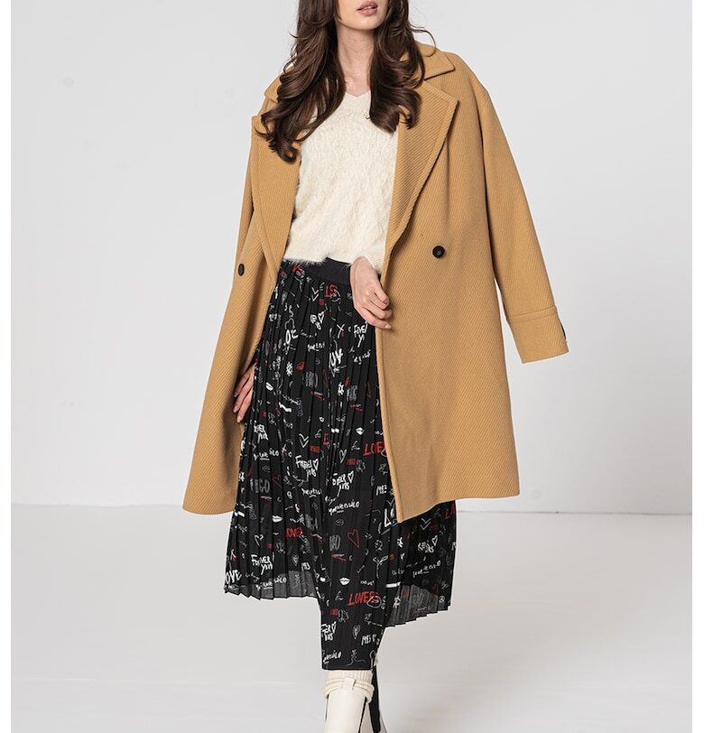 Палто Melandi с вълна и двуредно закопчаване - Бежов HUGO