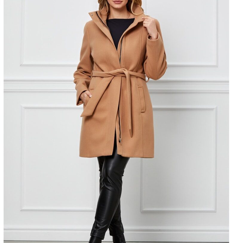 Палто Melina с вълна и цип - Бежов BAROCCA