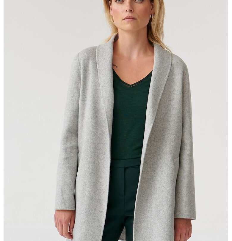 Палто Moza с вълна с колан - Сив меланж Tatuum