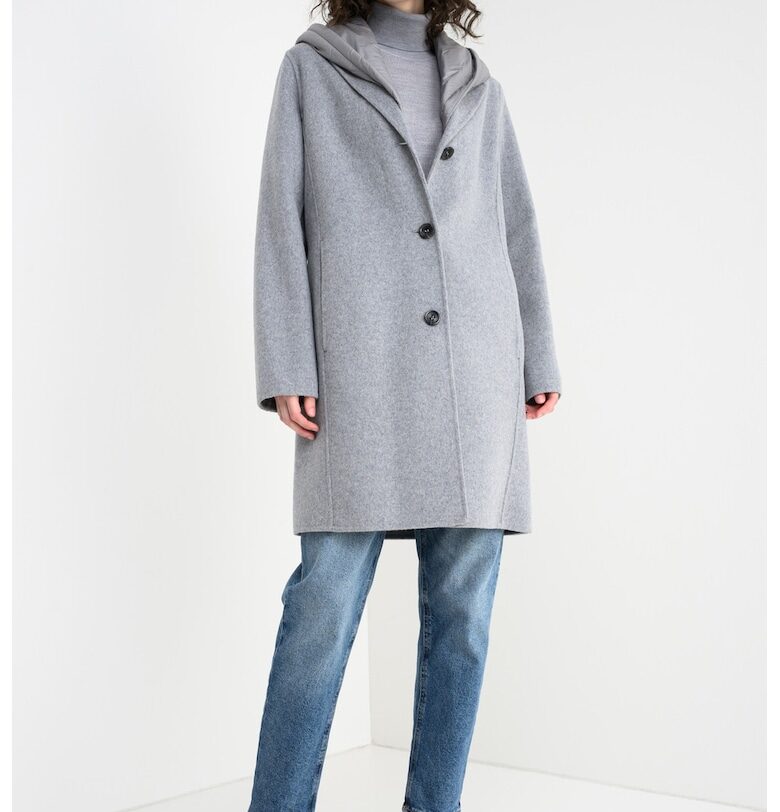 Палто Rawelle с вълна с качулка - Светло сив Geox
