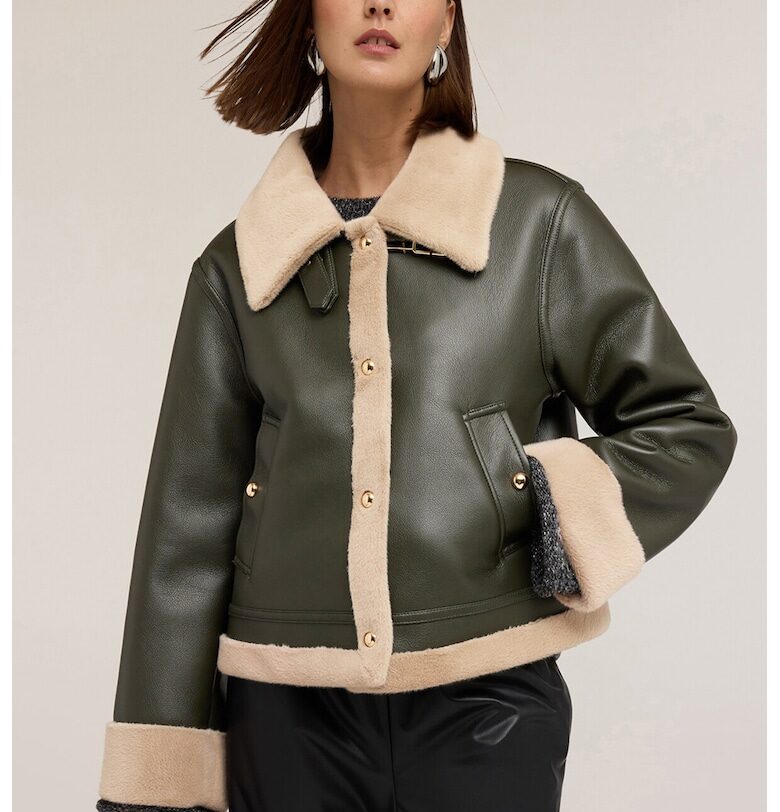 Палто от еко вълна с два джоба - Тъмно каки/Крем Motivi