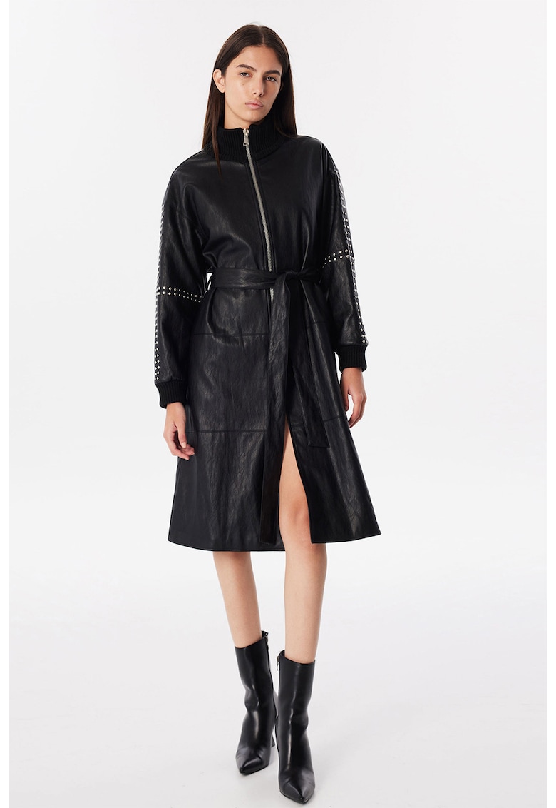 Палто от еко кожа - Черен TWIST