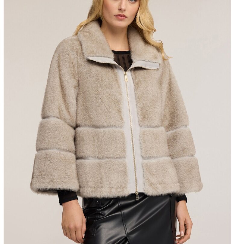 Палто от еко пух с висока яка - Тъмнобежово Motivi