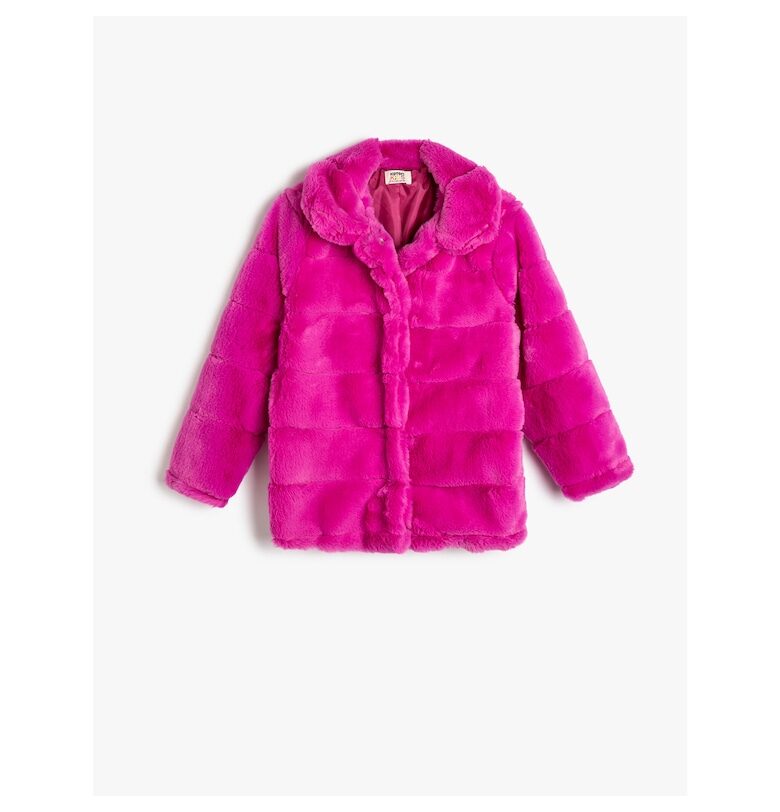 Палто от еко пух с яка Peter Pan - Фуксия KOTON