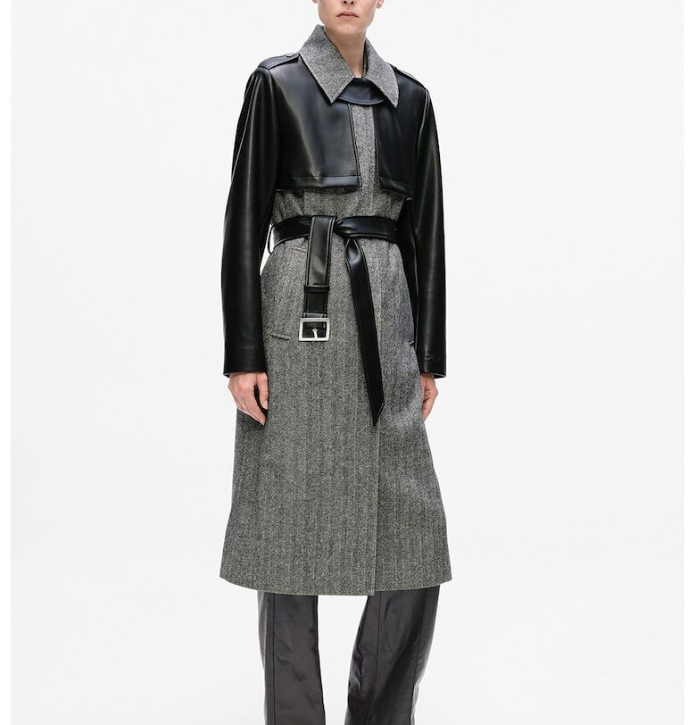 Палто от туид и еко кожа - Черен/Сив меланж Karl Lagerfeld